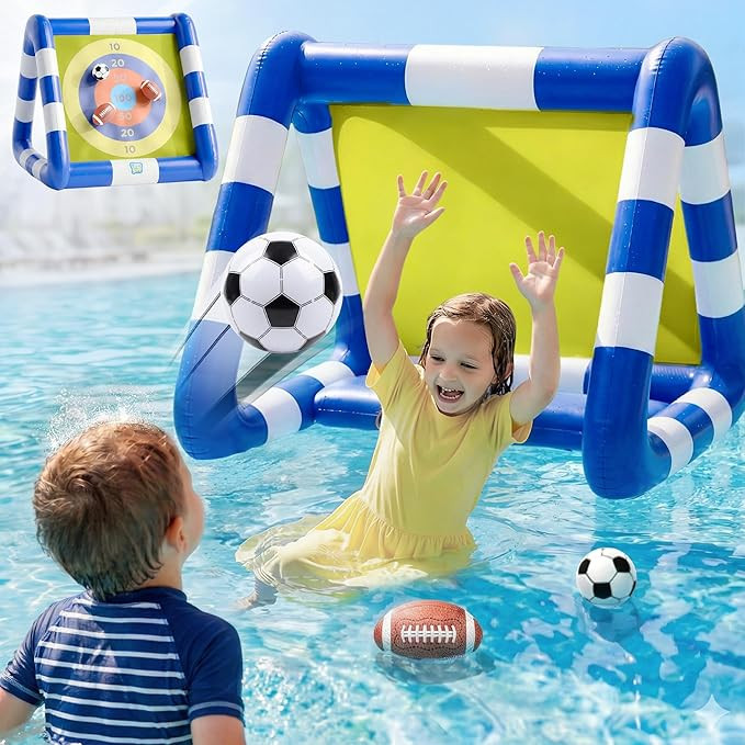 Funscape Kids Inflatable Soccer Goal Pool Toy, Toddler Outdoor Soccer Game & Ball Dart Board Toss... | Amazon (US)