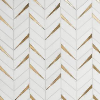 Ivy Hill Tile Love Lane Thassos 13.3 in. x 10.82 in. Polished Marble and Brass Wall Mosaic Tile (0.9 | The Home Depot