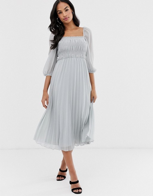 ASOS DESIGN shirred pleated midi dress | ASOS US