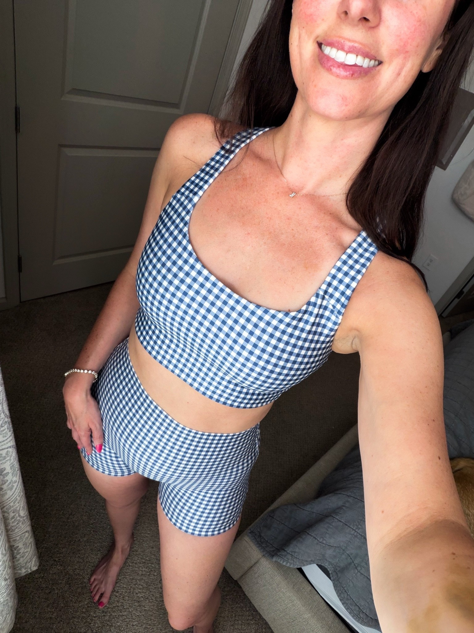 Alo // workout set // matching set // gingham // yoga // Pilates // bike shorts // sports bra // under $200

#LTKActive #LTKootd #LTKfitnessgoals