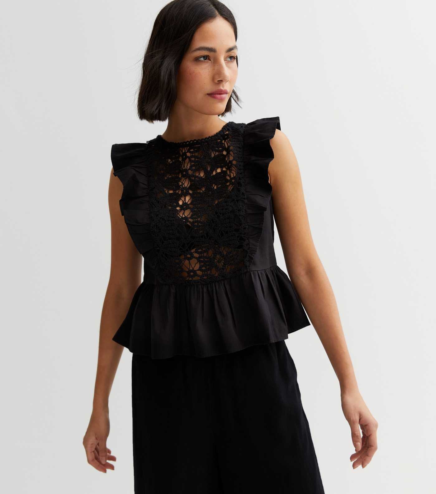 Black Crochet Ruffle Peplum Blouse
						
						Add to Saved Items
						Remove from Saved Items | New Look (UK)