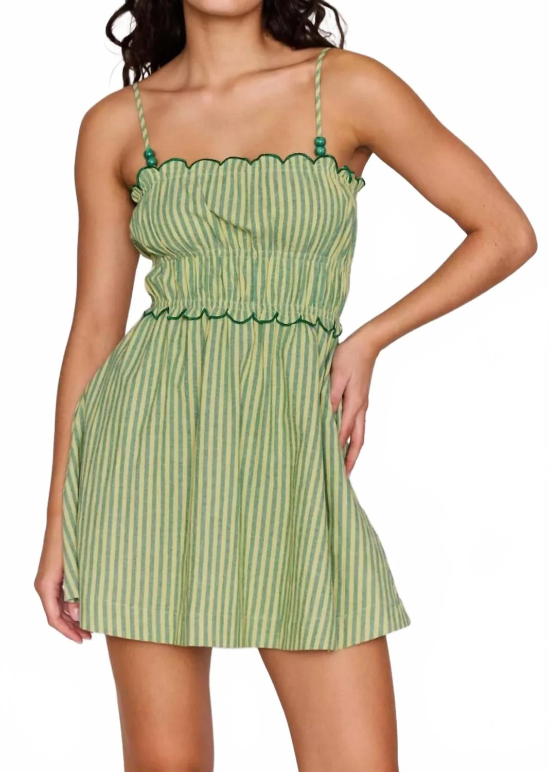 Capri Mini Dress In Green Striped | Shop Simon