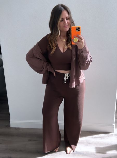 Comfy matching athleisure; travel outfit; chic athleisure; plane outfit 

Wearing XL in top and pants, LG waffle button-up

5’8”, hourglass & hippy, curvy, midsize

#LTKstyletip #LTKSeasonal #LTKmidsize