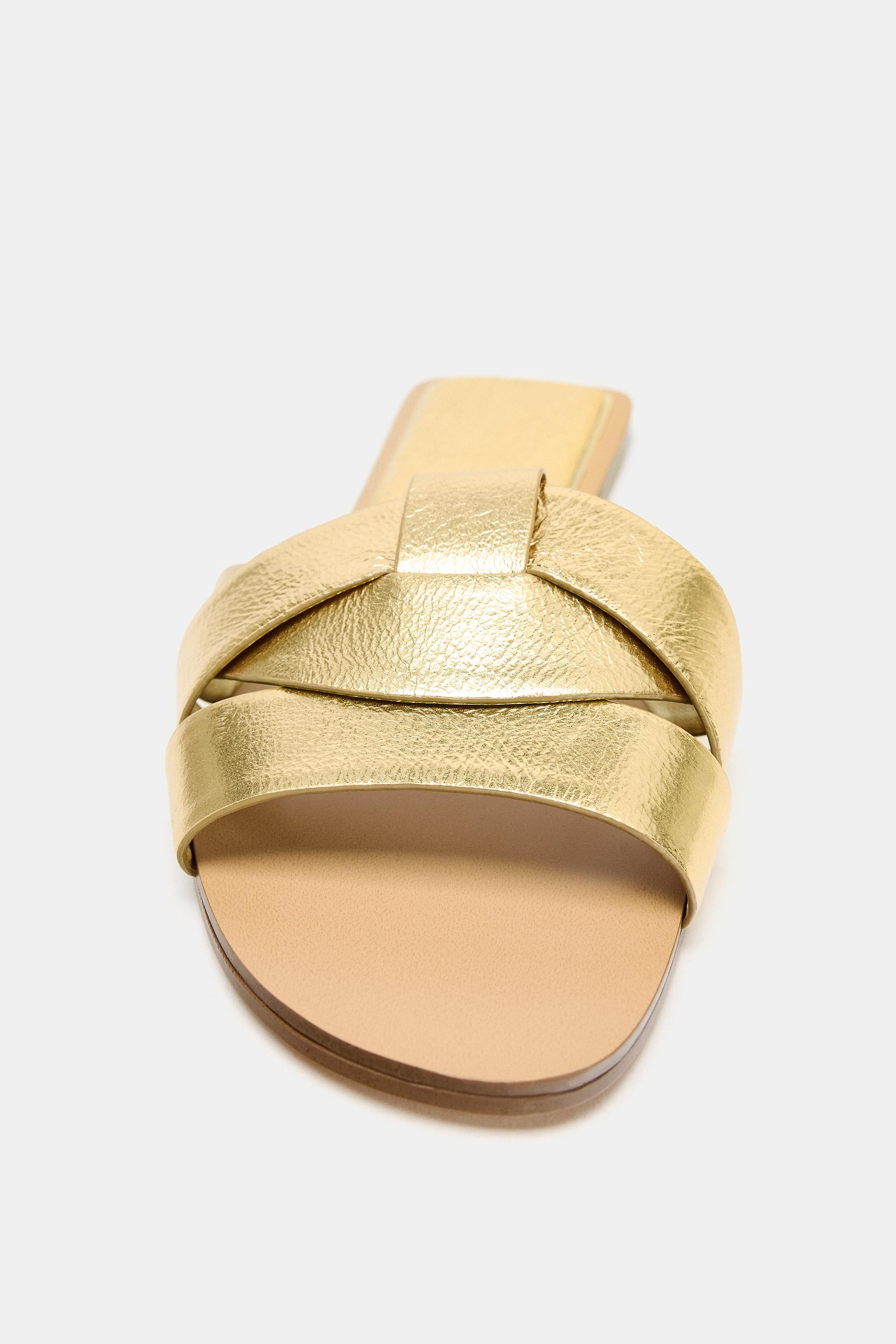 METALLIC STRAPPY FLAT SANDALS | Zara US