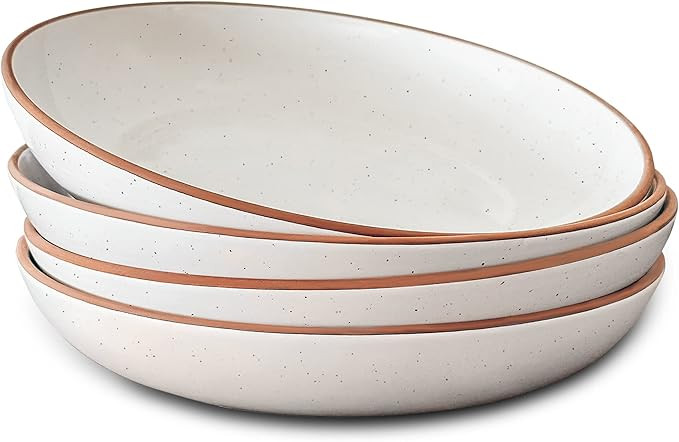 Mora Ceramic Large Pasta Bowls 30oz, Set of 4 - Serving, Salad, Dinner, etc Plate/Wide Bowl - Mic... | Amazon (US)