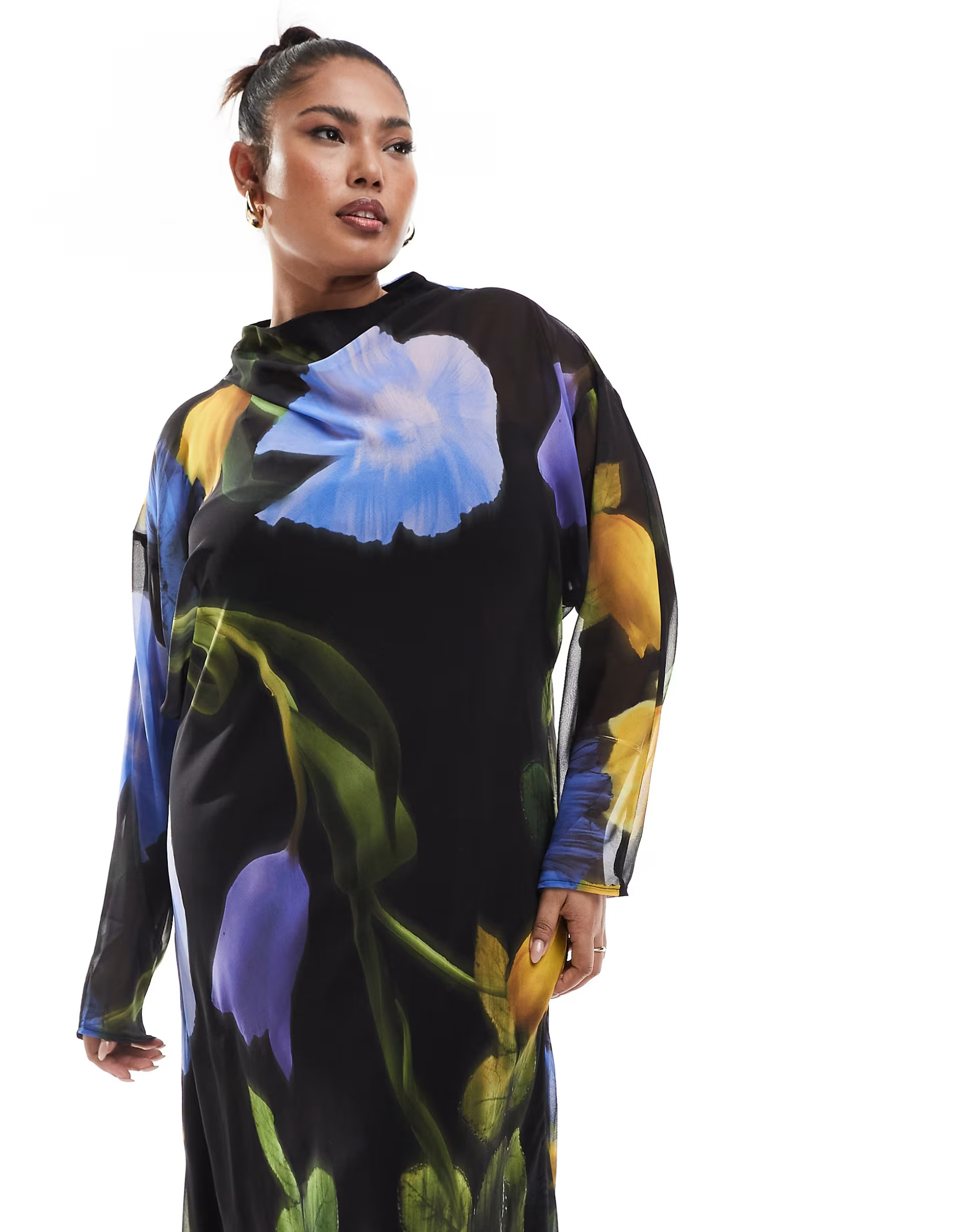 ASOS DESIGN Curve chiffon maxi dress in blurred floral print | ASOS | ASOS (Global)