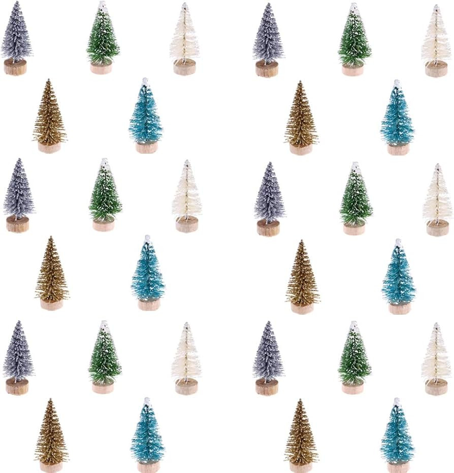 60 Pcs Mini Christmas Tree Bottle Brush Trees Plastic Sisal Trees with Wood Base for DIY Crafting... | Amazon (US)