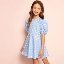 Girls Puff Sleeve Polka Dot Dress | SHEIN