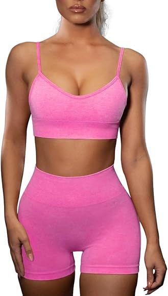 HANERDUN Yoga 2 Piece Outfit Workout Gym High Waist Leggings with Sport Bra Set for Women | Amazon (US)
