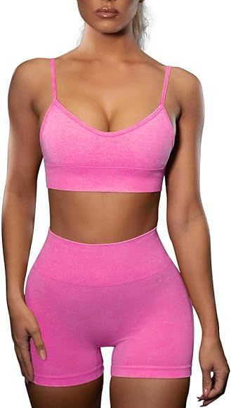 HANERDUN Yoga 2 Piece Outfit Workout Gym High Waist Leggings with Sport Bra Set for Women | Amazon (US)