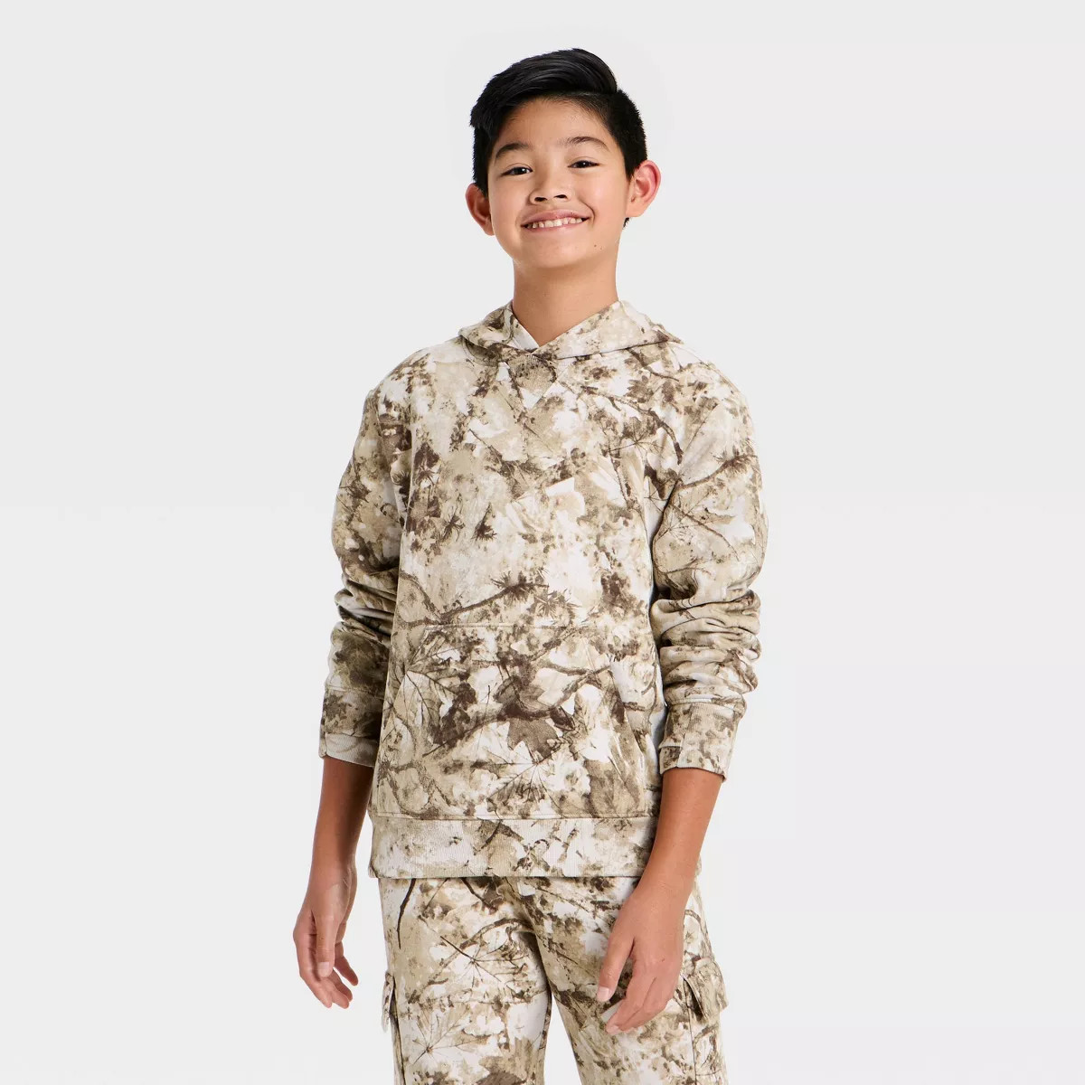 Boys' Active Comfort Fleece Pullover Hoodie - All In Motion\u2122 Off-White/Brown S | Target