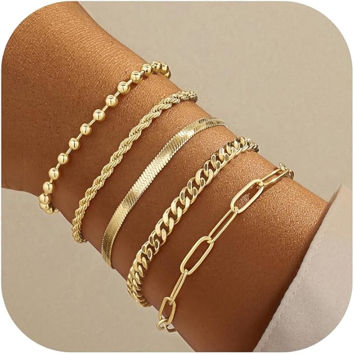 Gold Bracelets for Women,Dainty Bracelets Set for Women Trendy, Gold Bracelets Stack With Beaded,... | Amazon (US)