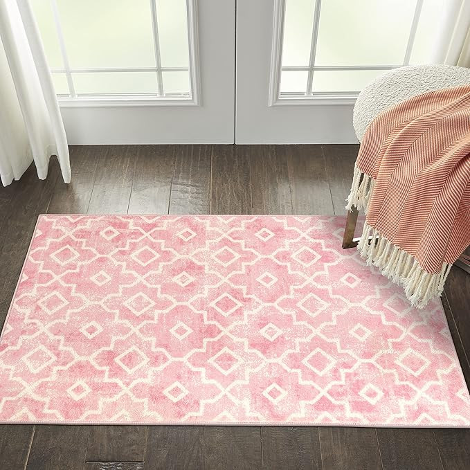 Wonnitar Moroccan Washable Area Rug - Small Pink Rug 2x3 Soft Bedside Rug Non-Slip Girls Dorm Mat... | Amazon (US)
