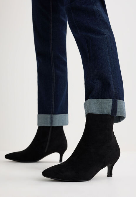 Womens Black Suedette Kitten Heel Ankle Boots | Peacocks