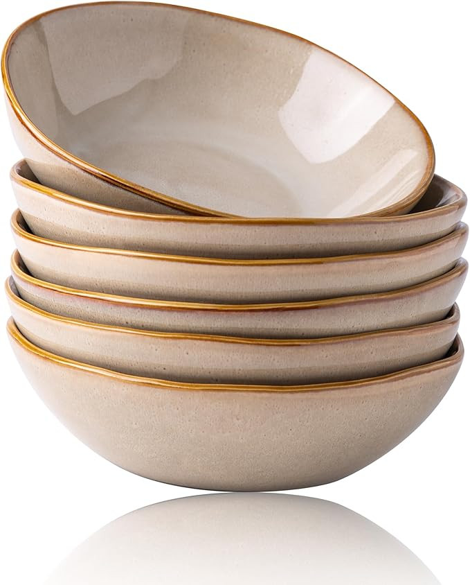 AmorArc Ceramic Cereal Bowls Set of 6, 24 oz Handmade Stoneware Bowls Set for Cereal Soup Salad B... | Amazon (US)