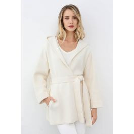 Tender Touch Belted Hooded Knit Coat in Ivory | Chicwish