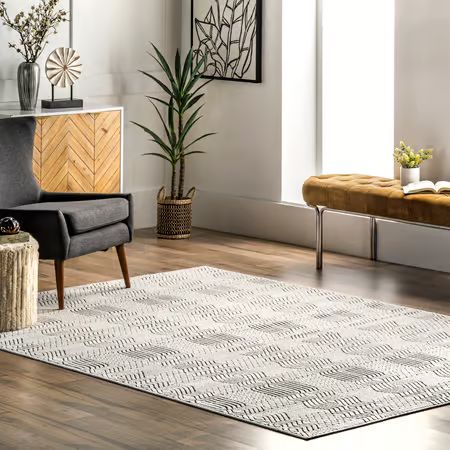 Grey Lena Striped Textured Indoor/Outdoor 8' x 10' Area Rug | Rugs USA