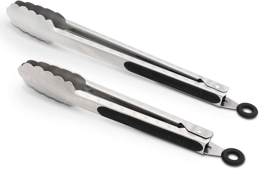 304 Stainless Steel Kitchen Cooking Tongs, 9" and 12" Set of 2 Sturdy Grilling Barbeque Brushed L... | Amazon (US)