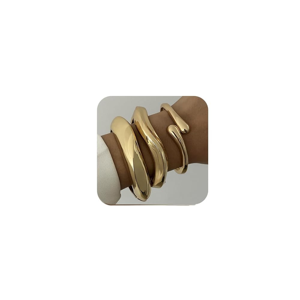 Chunky Gold Bangles Bracelets for Women Gold Cuff Bracelet Set Waterproof Non Tarnish Stack Brace... | Amazon (US)