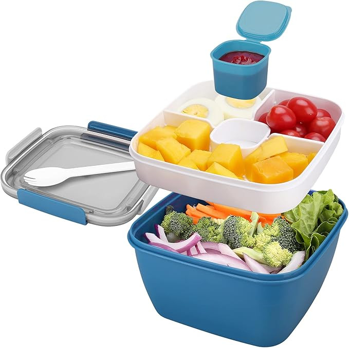 Ylebs Bento Box Salad Lunch Containers with Compartments,Salad Bowl with Bento-Style Tray and Dre... | Amazon (US)