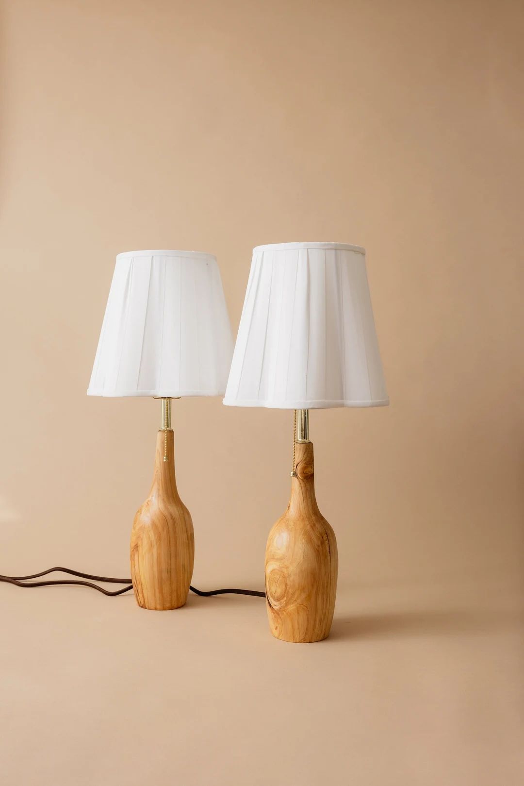 Elegant Pair of Juniper Wood Table Lamps 90's Vintage Shades Hand Turned - Etsy | Etsy (US)