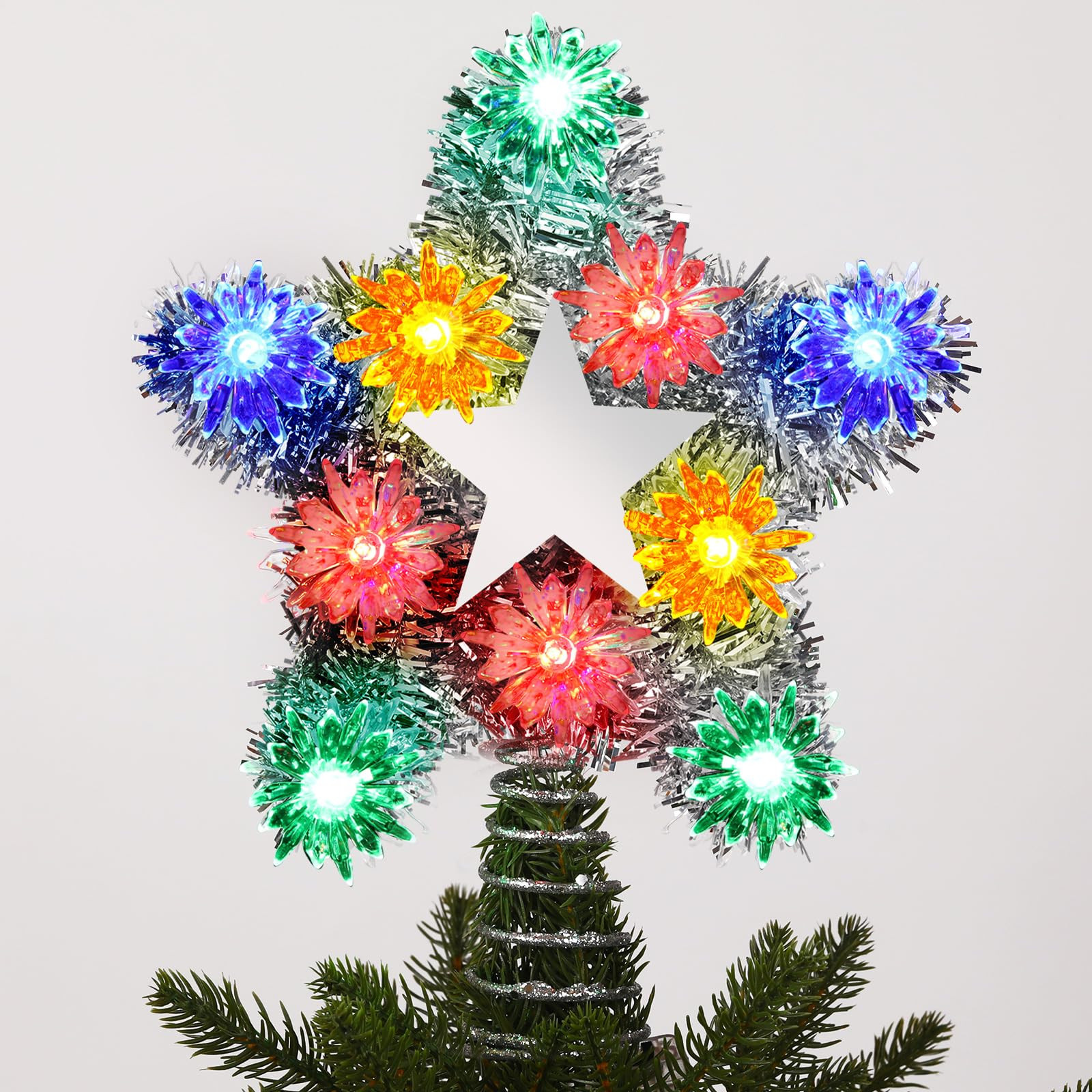 Vintage Christmas Star Tree Topper Nostalgic Christmas Decorations 8" Silver Retro Tinsel Tree To... | Amazon (US)