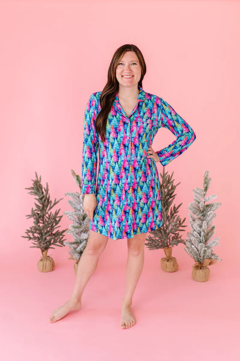 Colorful Pine Trees Women's Long Sleeve Gown | Little Pajama Co.
