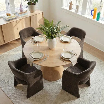 4 - Person Dining Table Sets With Round Table & 4 Upholstered Chenille Chairs | Wayfair North America