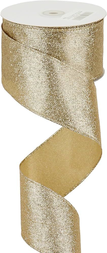 MEEDEE Champagne Gold Ribbon Gold Wired Ribbon 2.5 Inch Metallic Ribbon by 25 Yards Gold Glitter ... | Amazon (US)