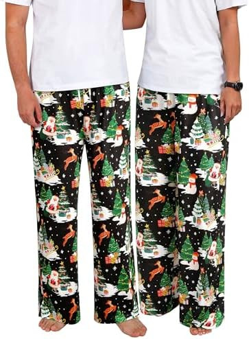 RMCMS Cute Christmas Snowman Reindeer Print Pajama Pants Sleep Lounge Pjs Bottoms with Pockets (O... | Amazon (US)