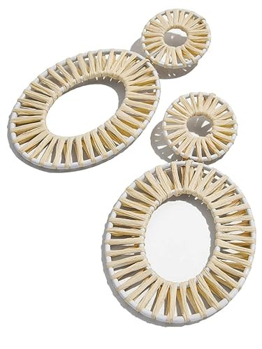 Rainbow Rattan Hoop Earrings Handmade Raffia Drop Dangle Ear Bohemian Statement Earrings Idea Gif... | Amazon (US)