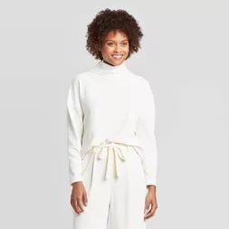Women's Long Sleeve Mock Turtleneck Velour Rib-Knit Tunic Sweatshirt - A New Day™ | Target