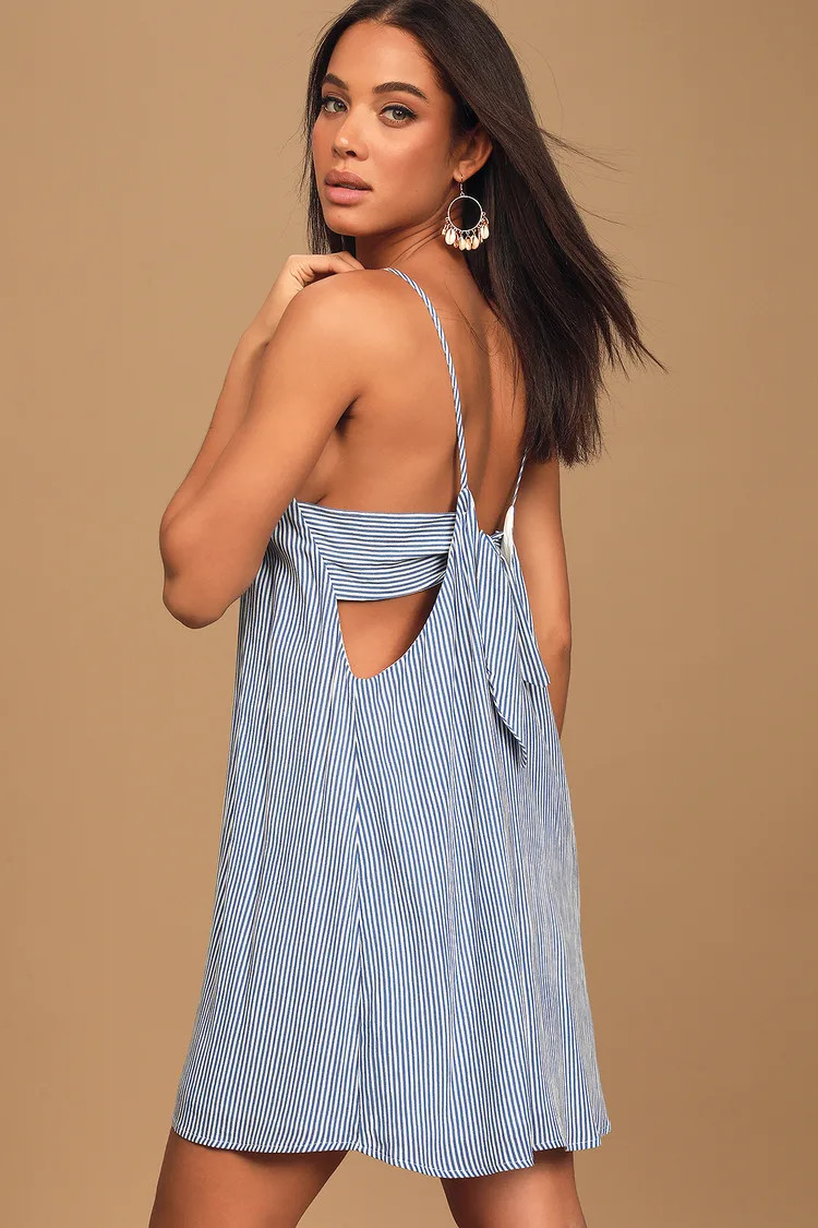 Adrift Blue Striped Tie-Back Mini Swing Dress | Lulus (US)