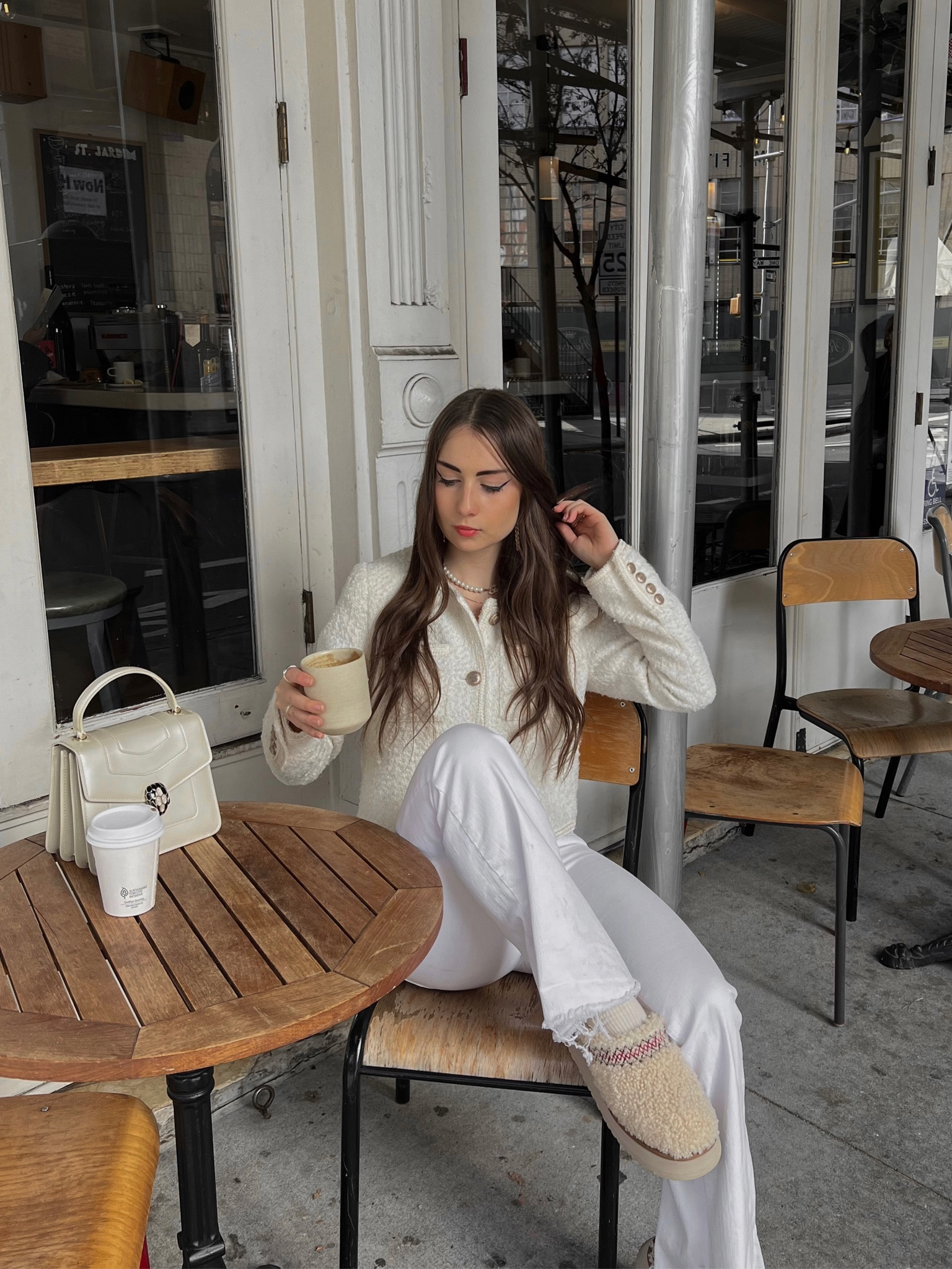 Parisian outfit inspiration 
Uggs, tazz uggs, fluffy uggs, ugg outfit, tweed jacket, white jeans, flared jeans, Bvlgari bag, coffee shop, coffee shop outfit, Paris outfit, Parisian style, fall fashion, fall outfit inspo

#LTKshoecrush #LTKsalealert #LTKstyletip