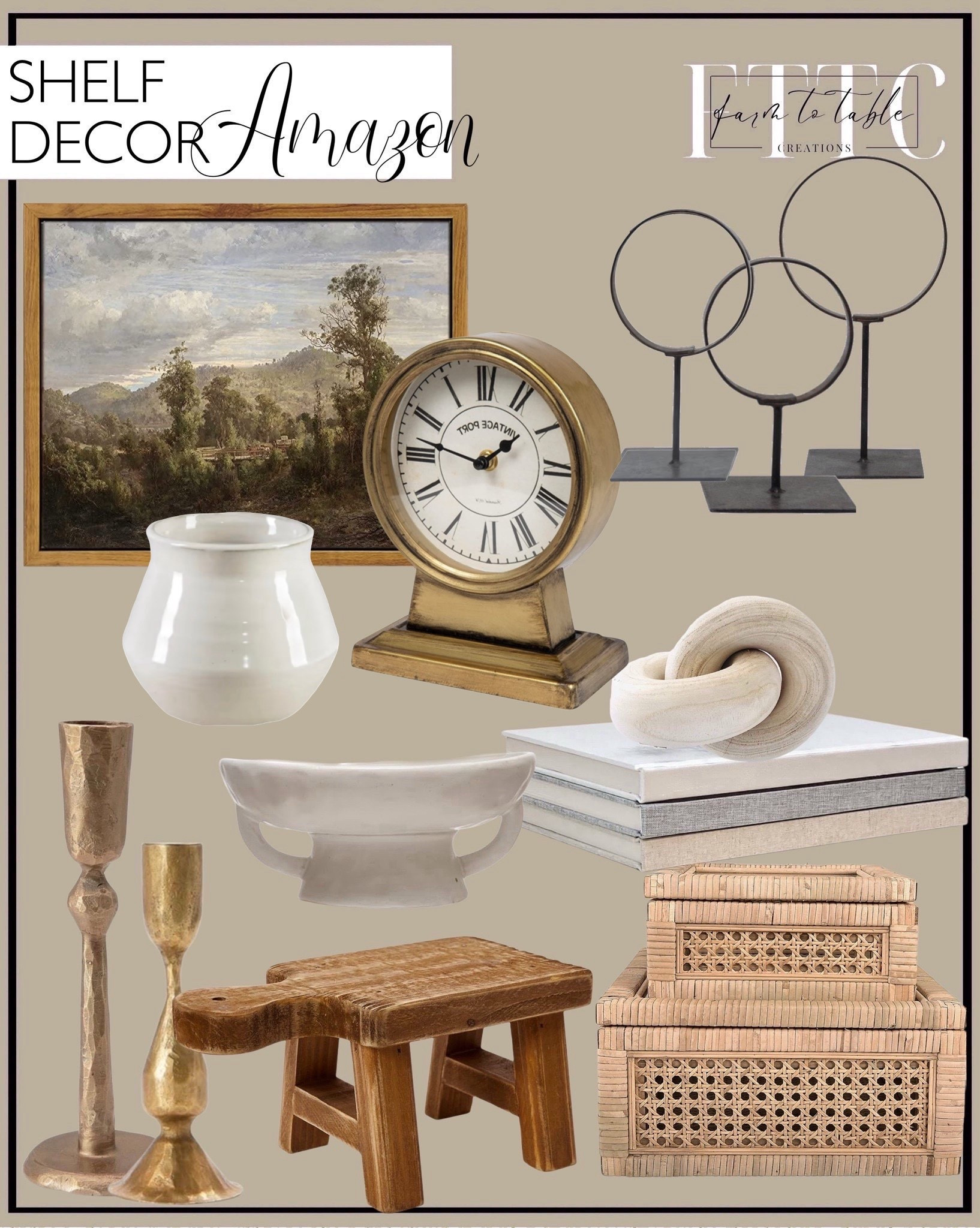 Shelf Decor Finds That Make Built-Ins Look Designer Styled

Follow @farmtotablecreations on Instagram for more home styling ideas and daily finds.

If you’re styling built-ins, floating shelves, or a console table, these Amazon shelf decor pieces are such good staples. Mixing textures like brass candlesticks, sculptural wood accents, neutral ceramics, and woven storage boxes creates that layered, collected look designers always use. I love adding a small vintage-style clock and decorative objects on top of books to give shelves height and dimension. These pieces are timeless, neutral, and easy to mix into almost any space.

#amazonhome #amazonhomefinds #shelfdecor #bookshelfdecor #decorativeobjects #homedecoraccents #candlesticks #neutraldecor #wovenbaskets #consoledecor #livingroomdecor #homeaccessories #amazondecor #shelfstyling #homedecorfinds

#LTKSaleAlert #LTKHome