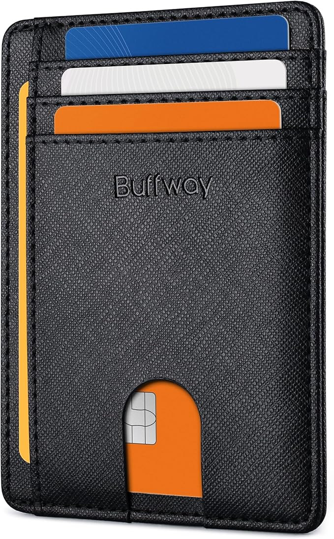 Buffway Slim Minimalist Front Pocket RFID Blocking Leather Wallets for Men and Women - Cross Blac... | Amazon (US)