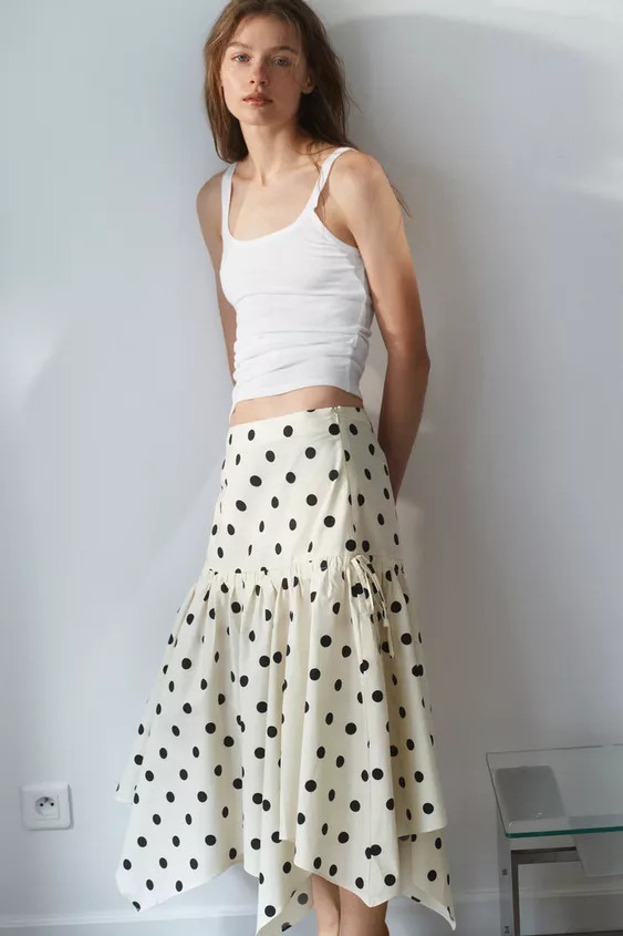 ASYMMETRIC POLKA DOT MIDI SKIRT | Zara UK