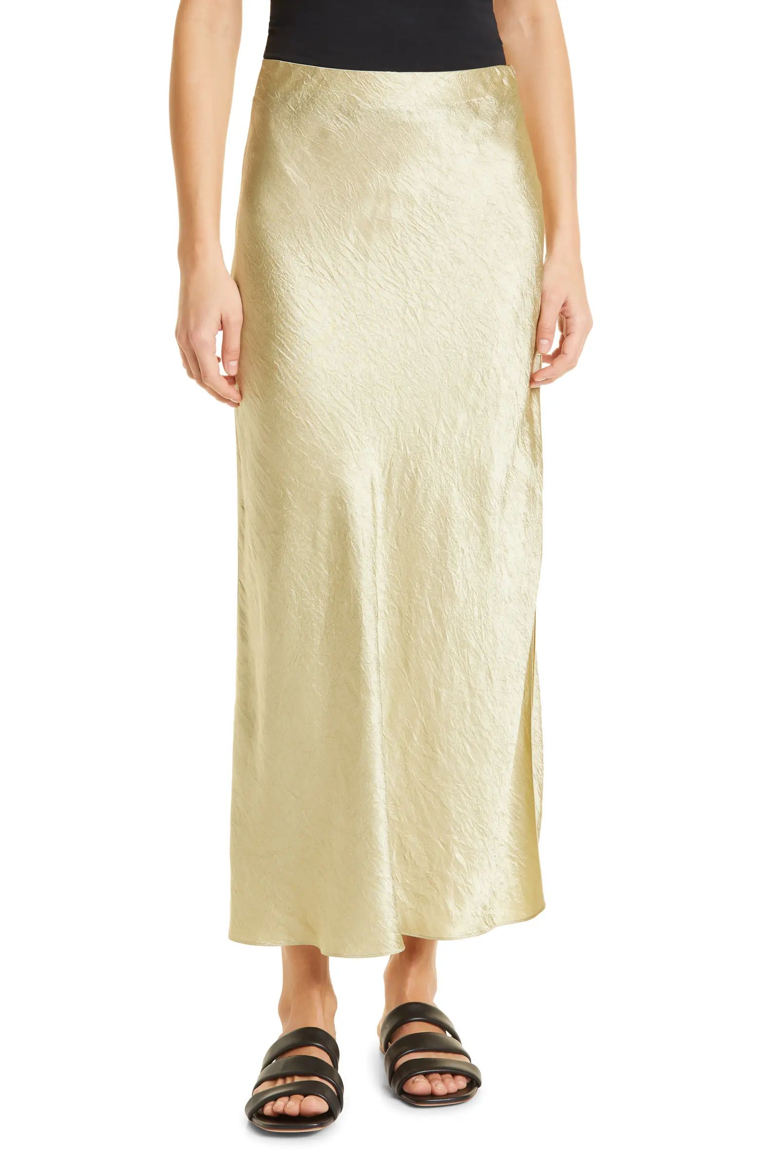 Vince Side Slit Rumpled Satin Slip Skirt | Nordstrom | Nordstrom