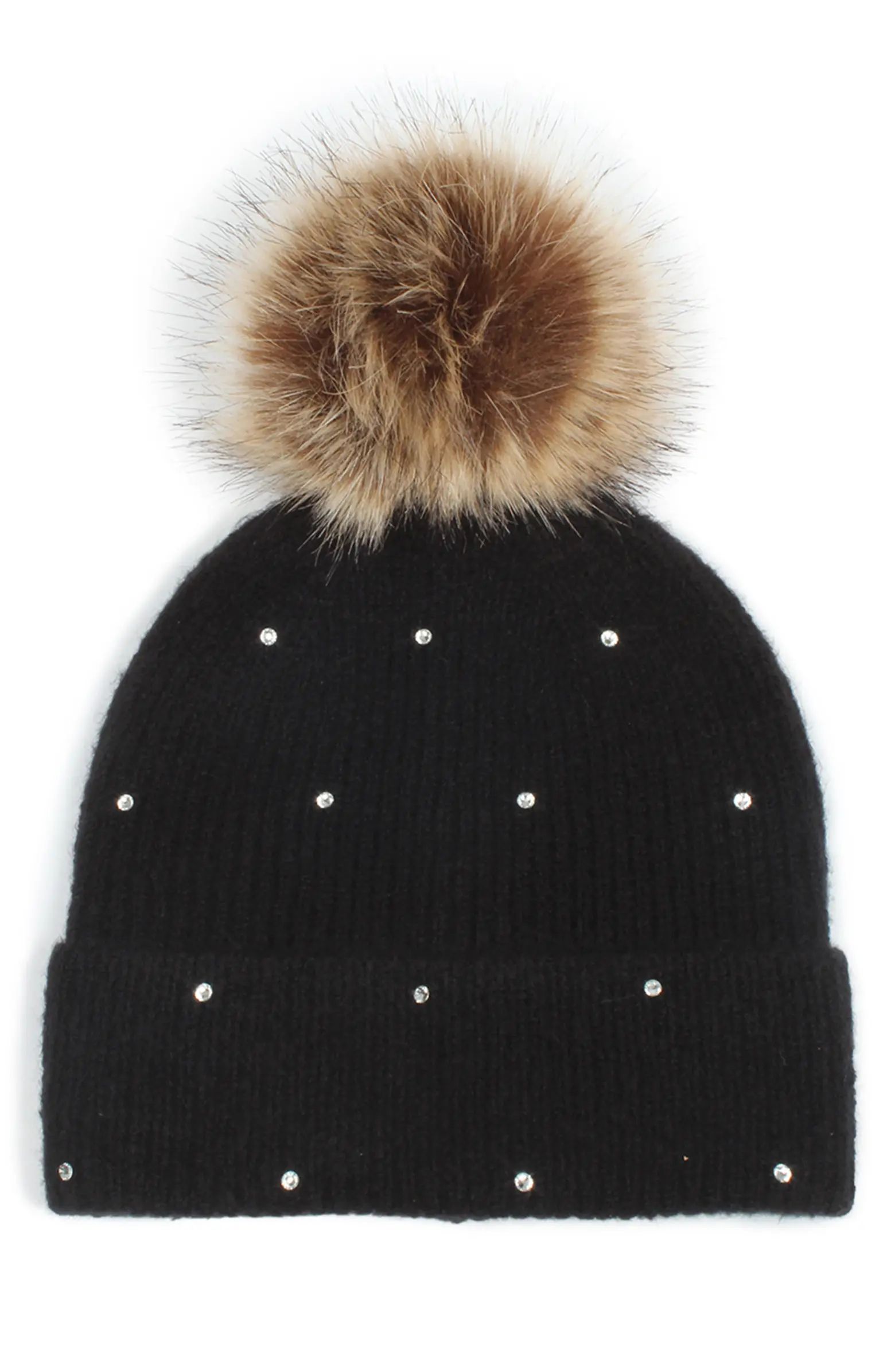 DAVID AND YOUNG David & Young Embellished Faux Fur Pompom Beanie | Nordstromrack | Nordstrom Rack