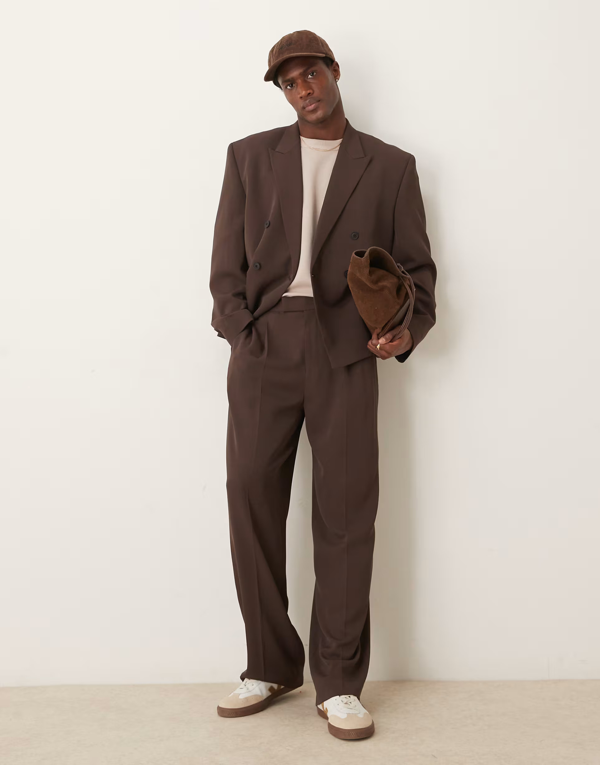 ASOS DESIGN boxy cropped suit in brown | ASOS (Global)