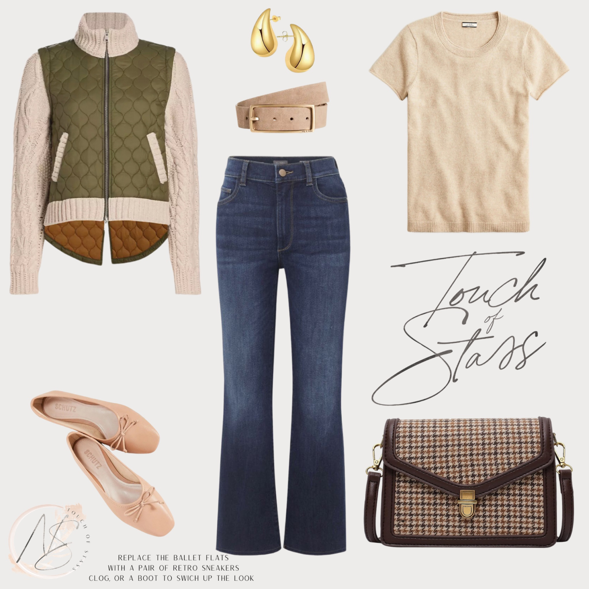 Fall Casual Look: Elevated
Swap ballet flats for 
Retro sneakers
Clogs, or boots. 
Boot cut jeans give so much shoe diversity

#LTKover40 #LTKstyletip #LTKshoecrush