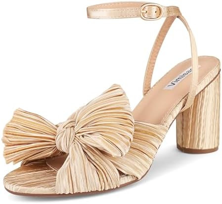 VIMISAOI Women's Bow Knot Heeled Sandals Open Toe High Block Chunky Heels Ankle Buckle Strap Plea... | Amazon (US)