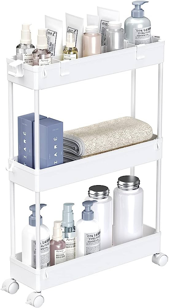 SPACELEAD Slim Storage Cart,3 Tier Bathroom Rolling Utility Cart Storage Organizer Slide Out Cart... | Amazon (US)