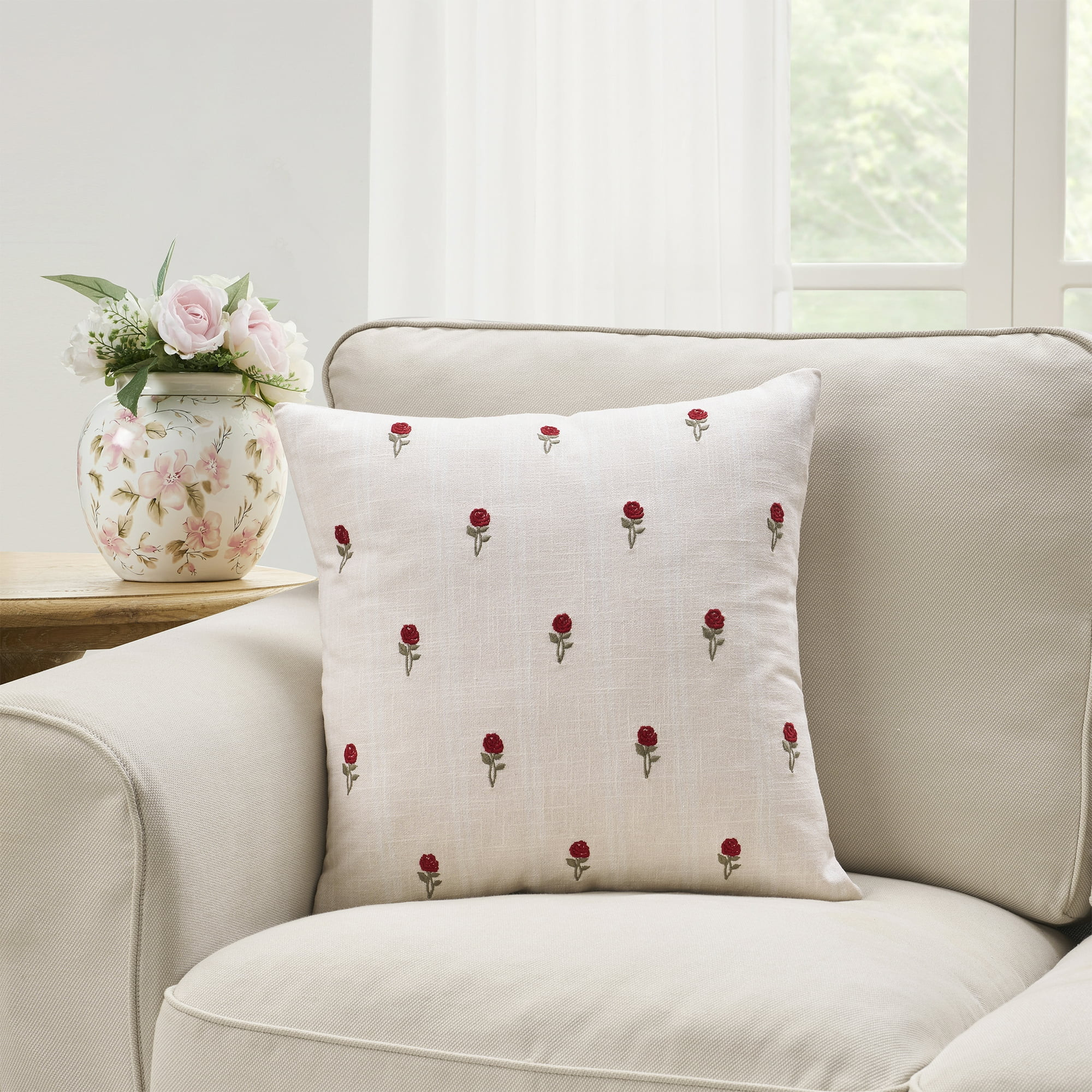 My Texas House 18" x 18" Pink Rose Cotton Decorative Pillow Cover | Walmart (US)