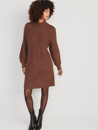 Long-Sleeve Relaxed Mock-Neck Mini Sweater Shift Dress for Women | Old Navy (US)