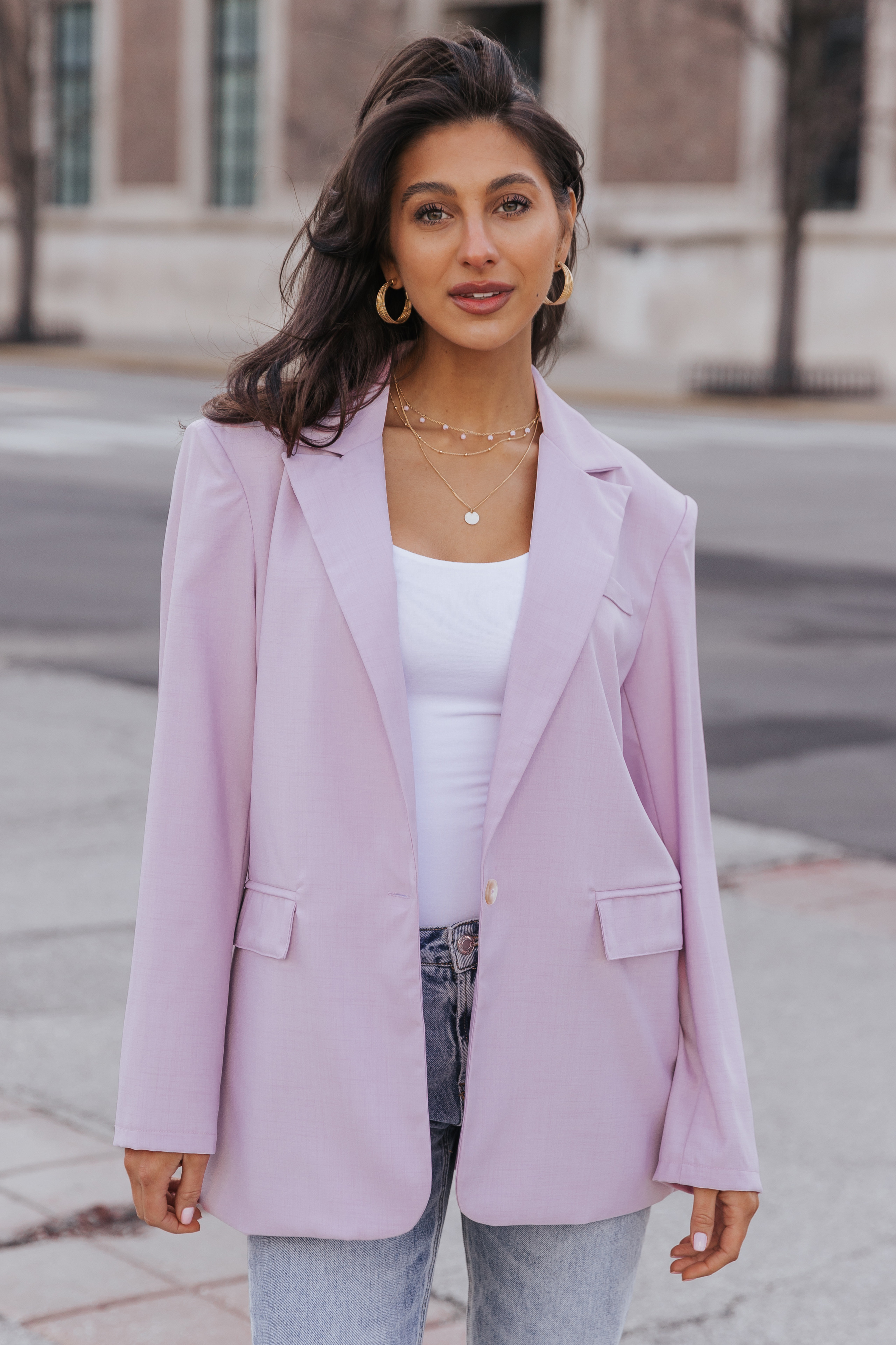 Lilac Single Breasted Woven Blazer | Magnolia Boutique