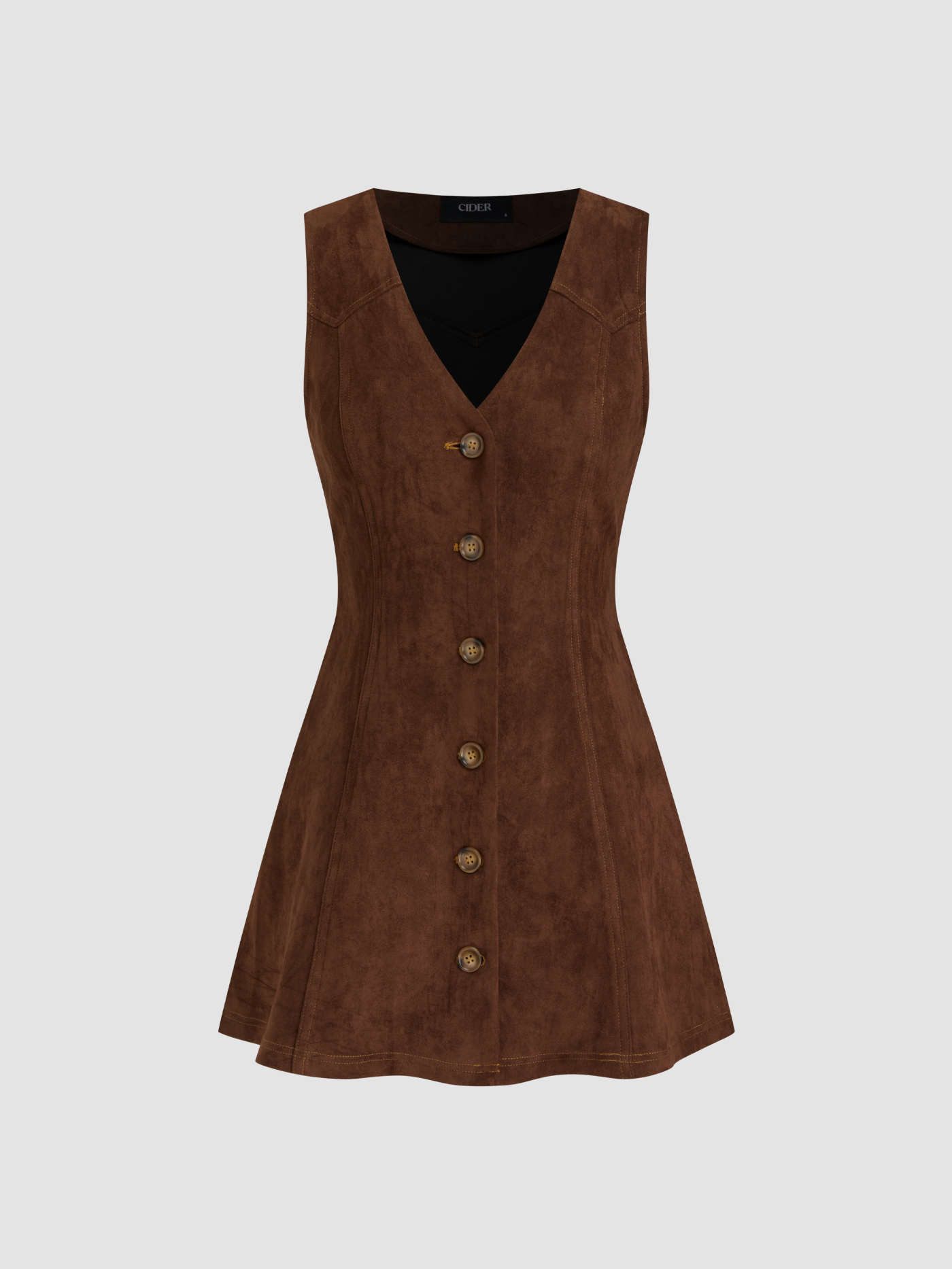 Suede V-neck Solid Button Mi... | Cider