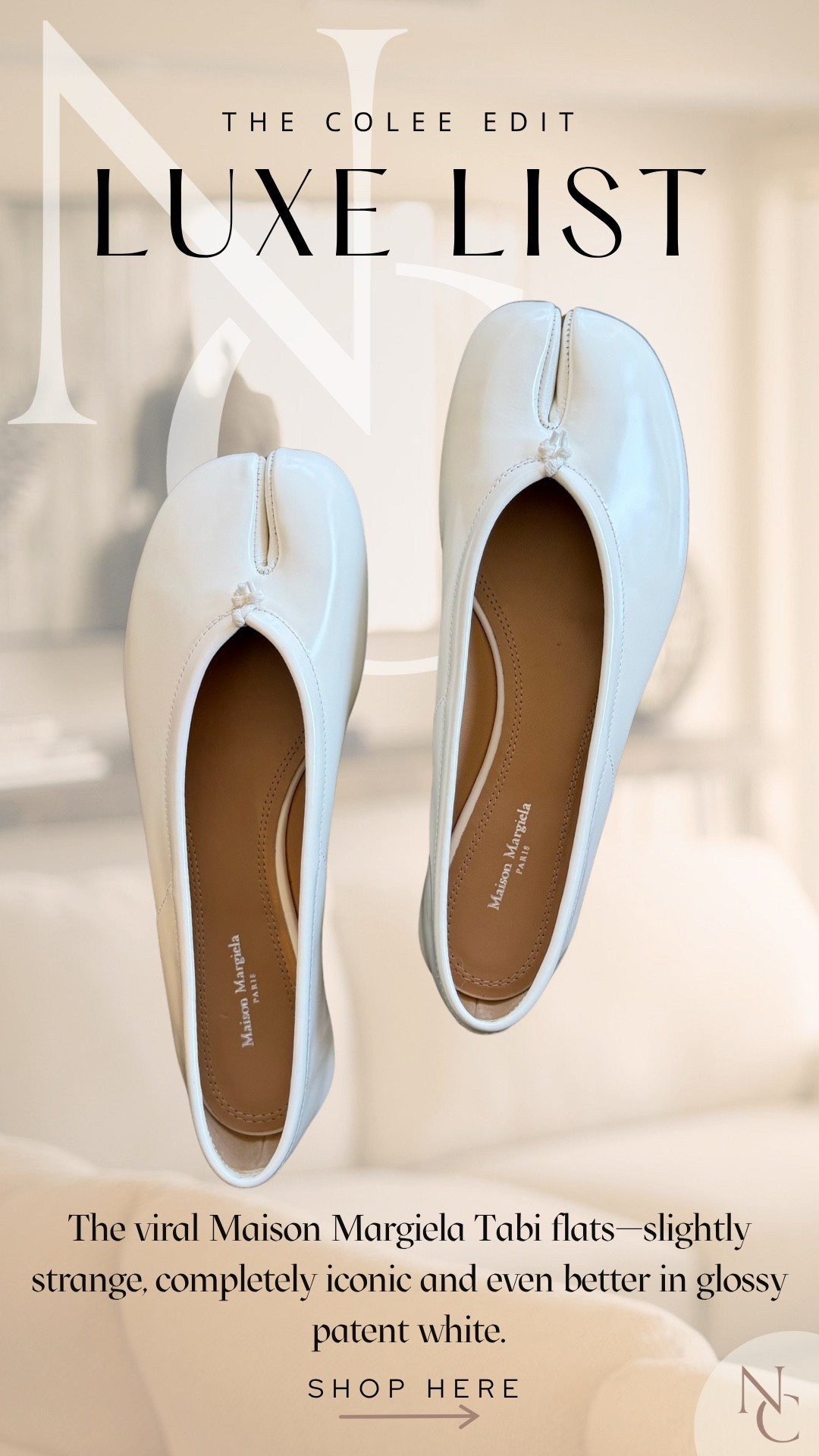 The internet’s most controversial flat—now in glossy patent white. 🤍

Maison Margiela’s iconic Tabi flats are a little weird, wildly chic and somehow make every outfit feel instantly cooler. Consider me influenced.

Love them or leave them?

#TheColeeEdit #LuxeList #MaisonMargiela #TabiShoes #DesignerFlats

#LTKootd #LTKdayinmylife #LTKgrwm