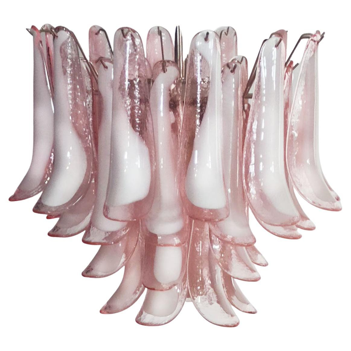 Italian 36 Pink and White Petals Chandelier, Murano | 1stDibs