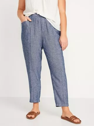 High-Waisted Cropped Linen-Blend Pants for Women